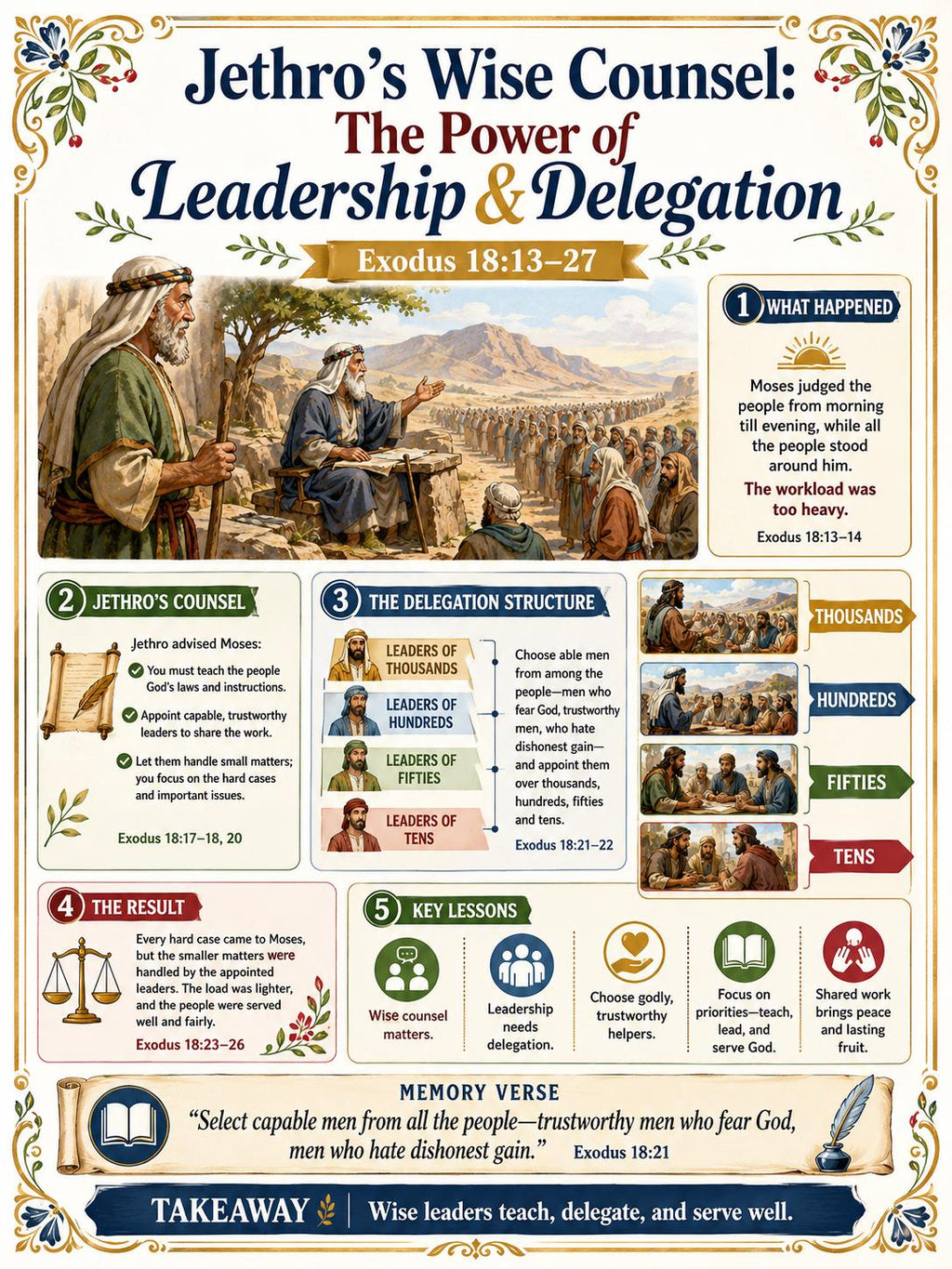 Jethro’s Wise Counsel Bible Study Bundle, Leadership and Delegation Poster, Worksheet, Teacher Lesson, Guide, Quiz, PDF PNG MP4