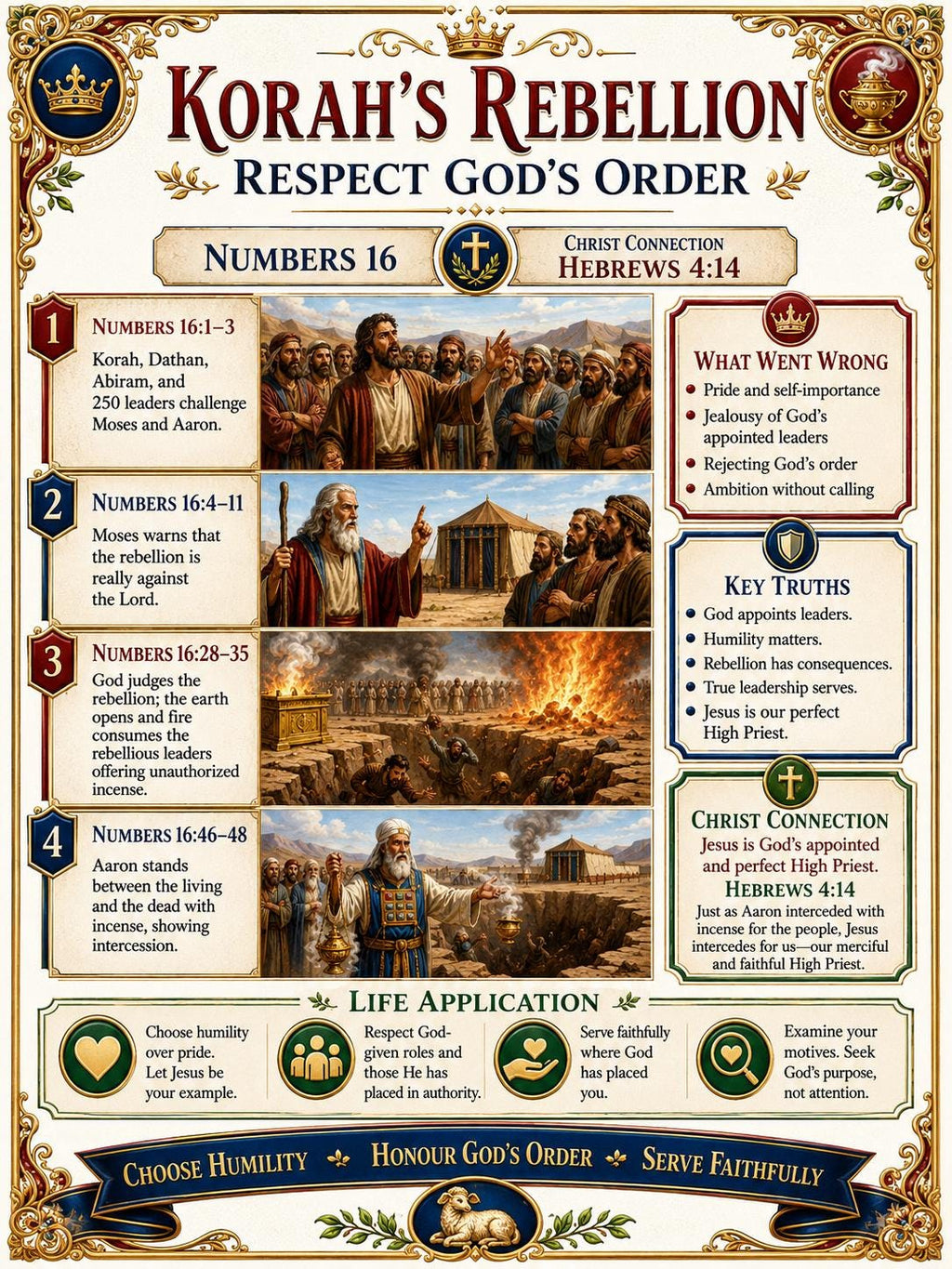 Korah’s Rebellion Bible Study Bundle, Respect God’s Order, Poster, Worksheet, Teacher Lesson, Guide, Quiz, (PDF PNG MP4 Downloads0