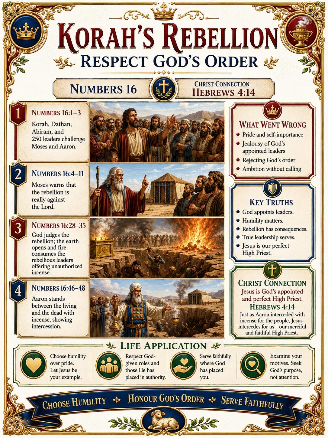 Korah’s Rebellion Bible Study Bundle, Respect God’s Order, Poster, Worksheet, Teacher Lesson, Guide, Quiz, (PDF PNG MP4 Downloads0