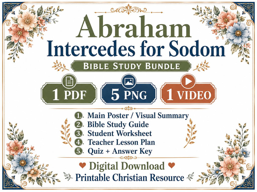 Abraham Intercedes for Sodom Bible Study Bundle, Genesis 18 Poster, Worksheet, Teacher Lesson, Guide, Quiz, (PDF PNG MP4 Downloads)