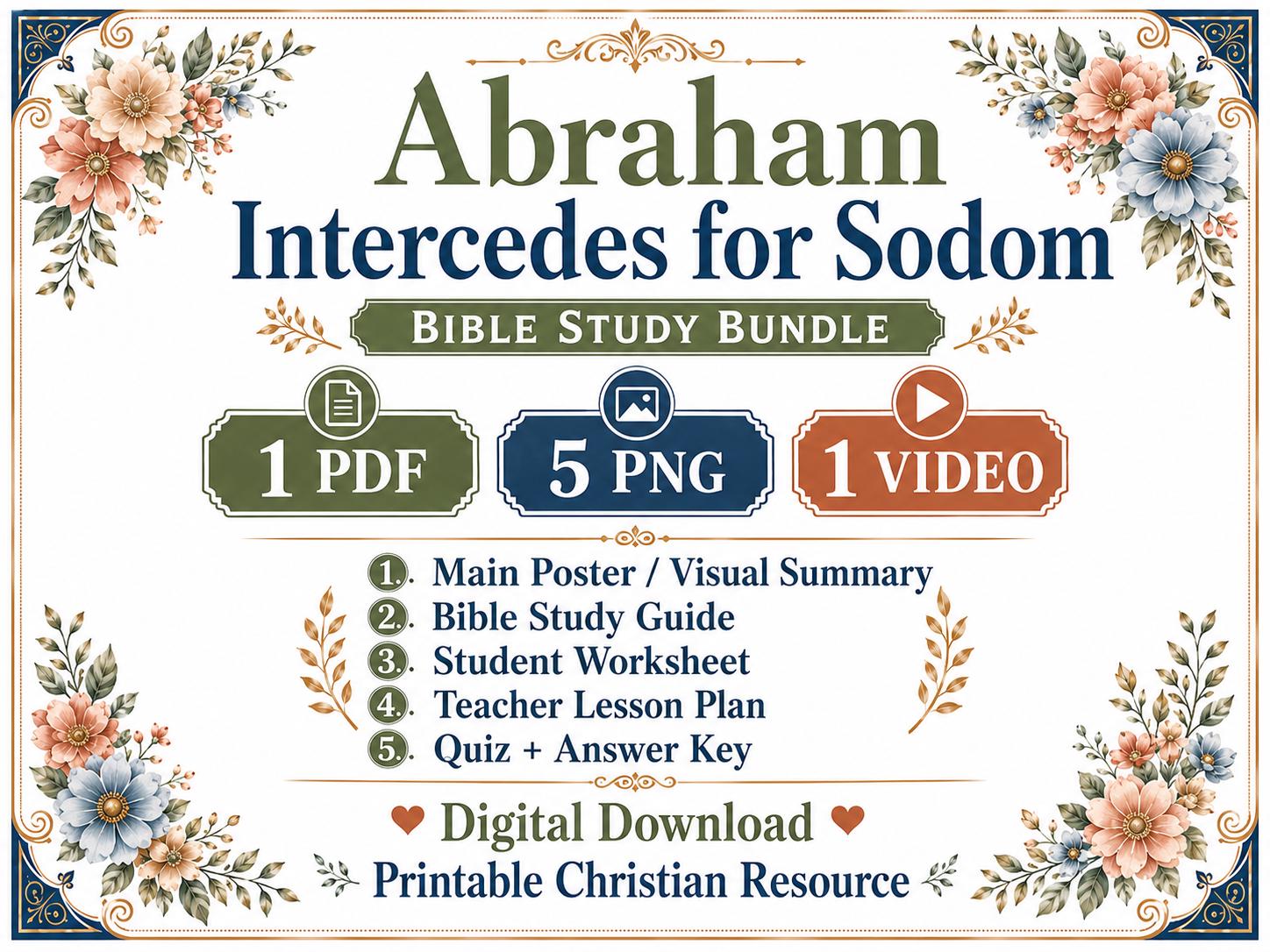 Abraham Intercedes for Sodom Bible Study Bundle, Genesis 18 Poster, Worksheet, Teacher Lesson, Guide, Quiz, (PDF PNG MP4 Downloads)