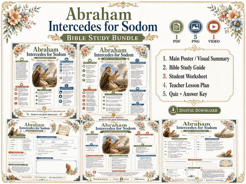 Abraham Intercedes for Sodom Bible Study Bundle, Genesis 18 Poster, Worksheet, Teacher Lesson, Guide, Quiz, (PDF PNG MP4 Downloads)
