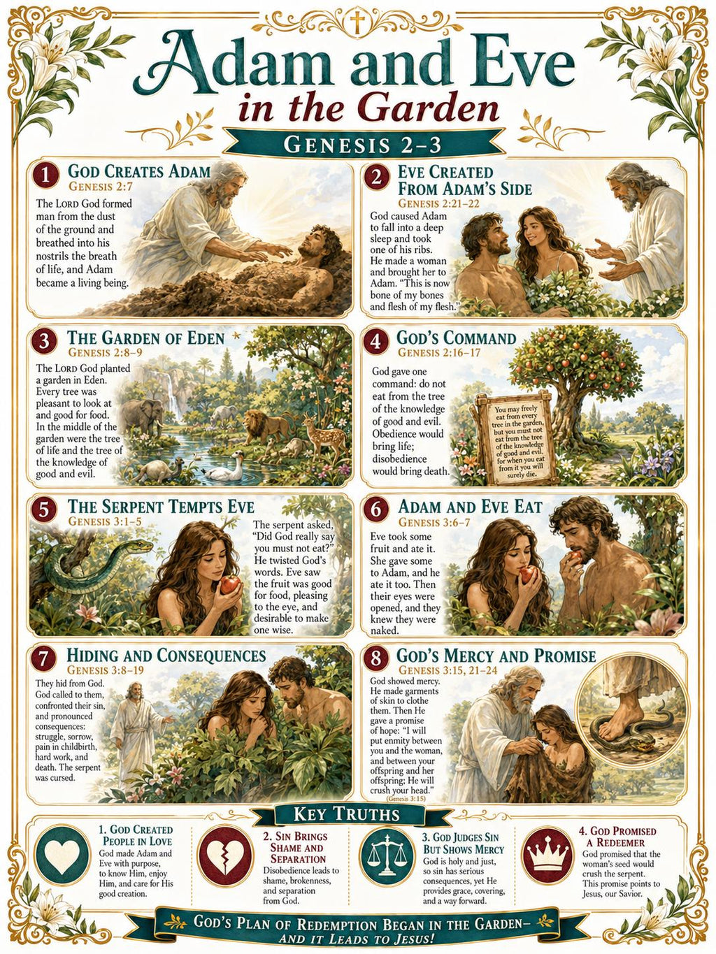 Adam and Eve in the Garden Bible Study Bundle, Genesis 2–3 Poster, Worksheet, Teacher Lesson, Guide, Quiz, (PDF PNG MP4 Downloads)