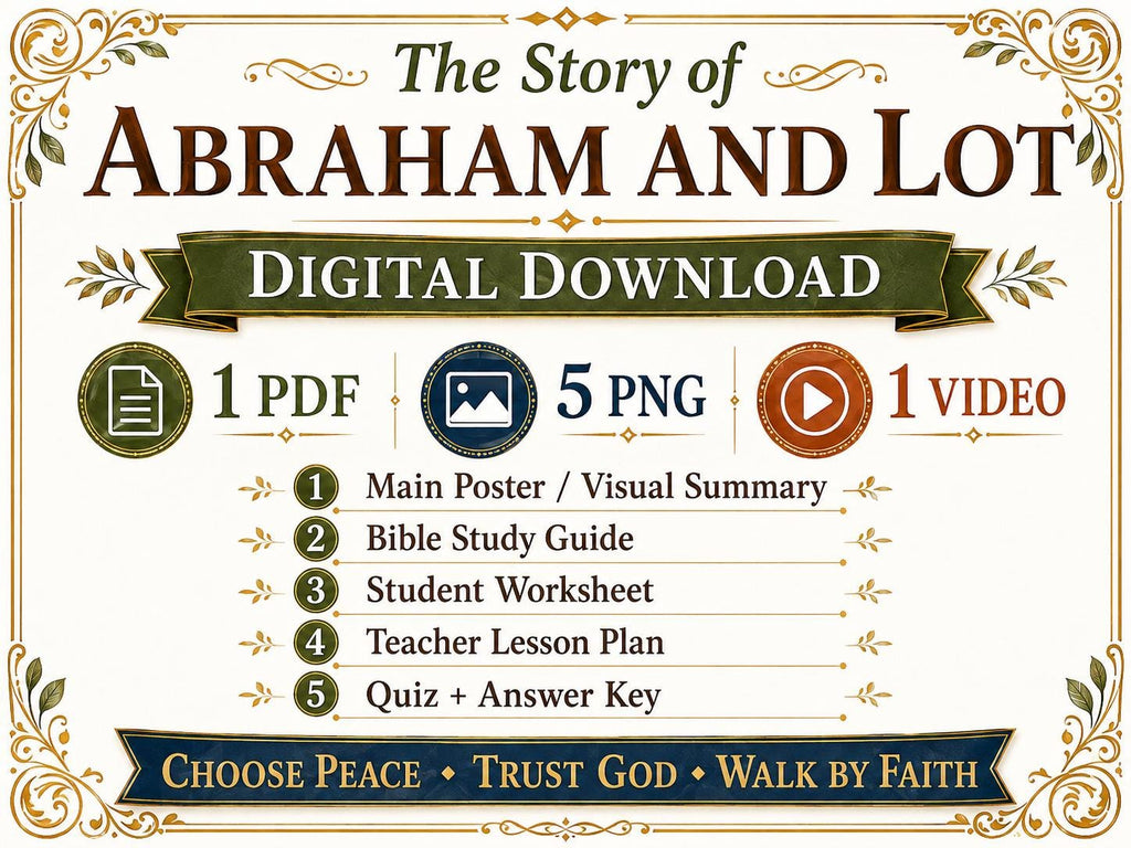 Abraham and Lot Bible Study Bundle, Christian Printable Poster, Worksheet, Teacher Lesson, Study Guide, Quiz, (PDF PNG MP4 Downloads)