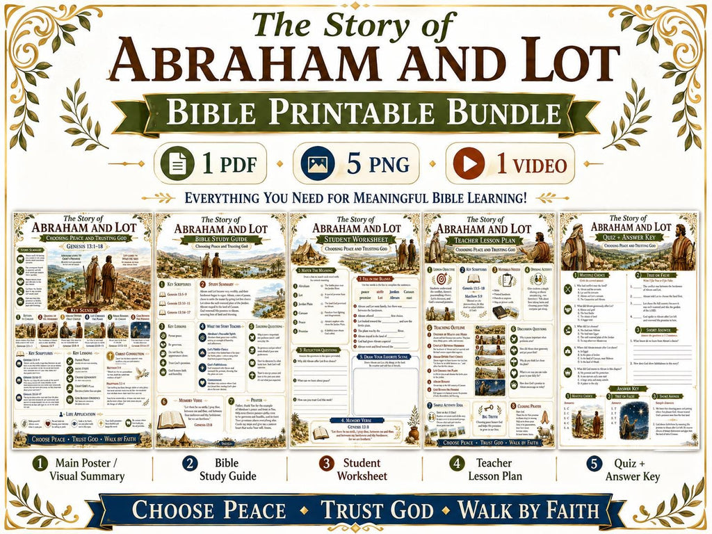 Abraham and Lot Bible Study Bundle, Christian Printable Poster, Worksheet, Teacher Lesson, Study Guide, Quiz, (PDF PNG MP4 Downloads)